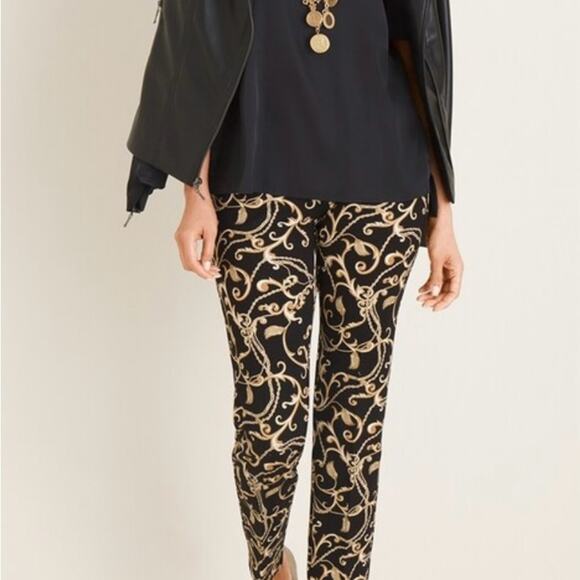 VERSACE INSPIRED TRUTH BY REPUBLICAN ANKLE PANT PAISLEY PRINT BLK AND GOLD SZ XS - Picture 1 of 12